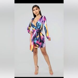 Art work wrap mini dress